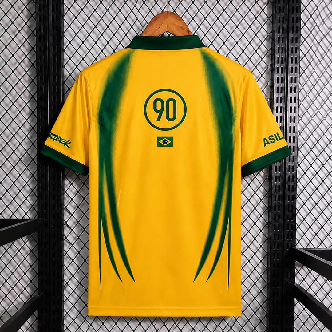 2026 Brazil x Scott Cactus Jack Total 90 Yellow Retro Soccer Jersey detalj 6